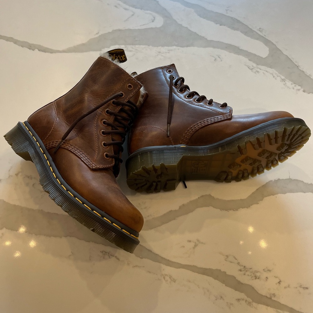 Dr Martens Women’s Faux Fur Lined Brown Leather Boots